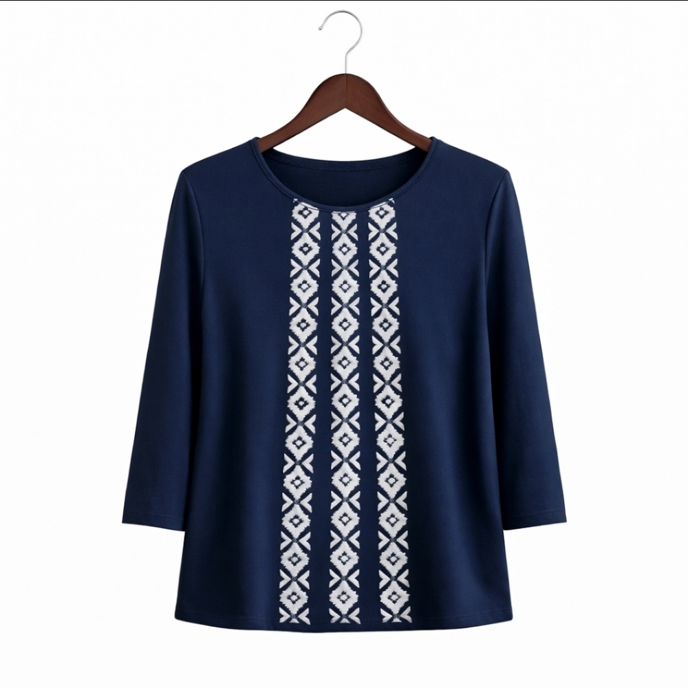 Attention Navy Embroidered Pleated Top Size XL